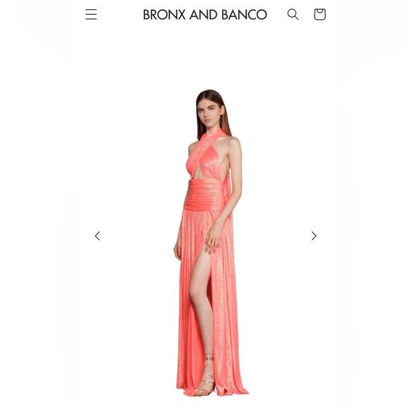 Bronx and Banco Florence Halterneck Metallic Coral Gown - Picture 4 of 5